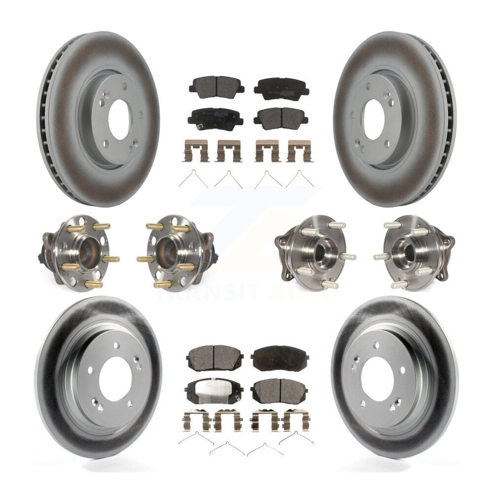 Front Rear Hub Bearings Coated Disc Brake Rotors And Pads Kit (10Pc) For Hyundai Sonata KBB-127276
