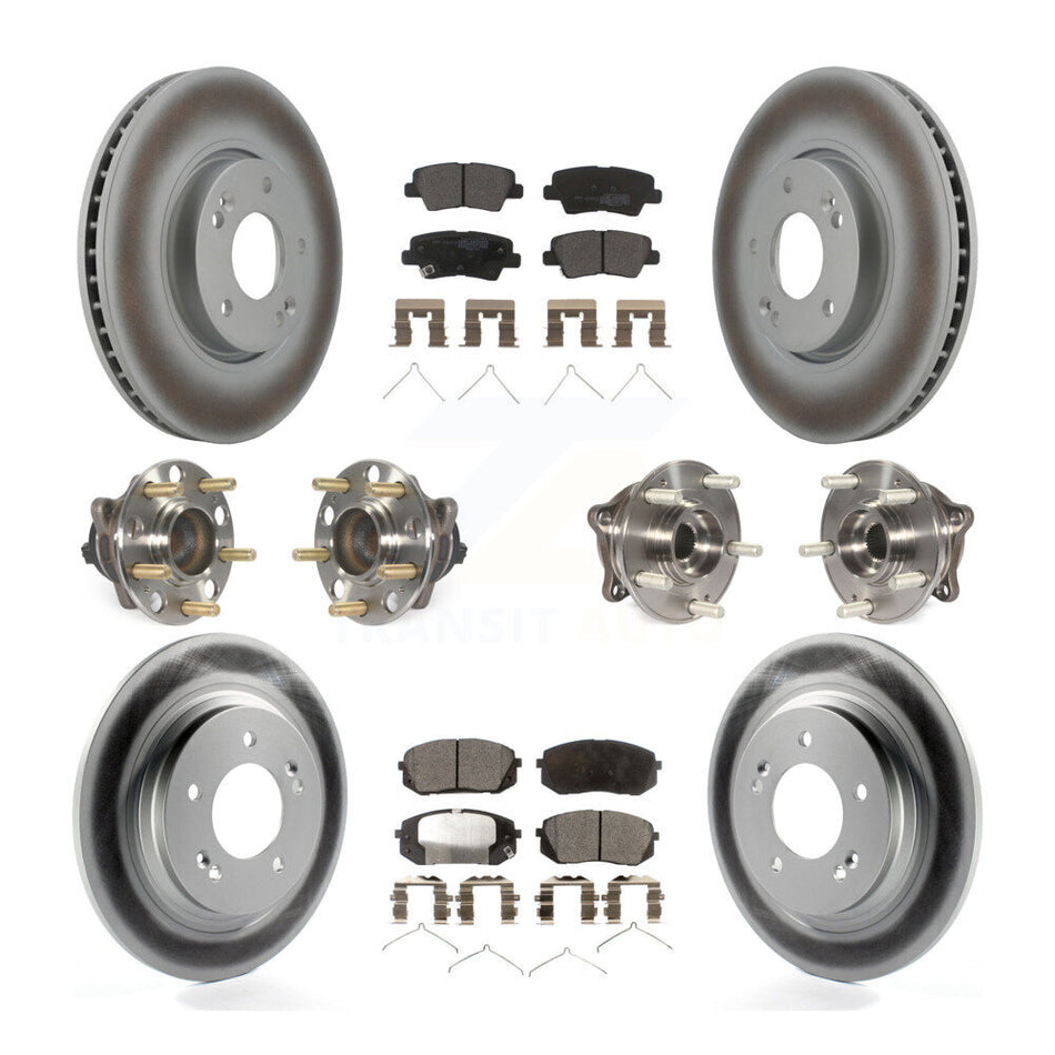 Front Rear Hub Bearings Coated Disc Brake Rotors And Pads Kit (10Pc) For Hyundai Sonata KBB-127276