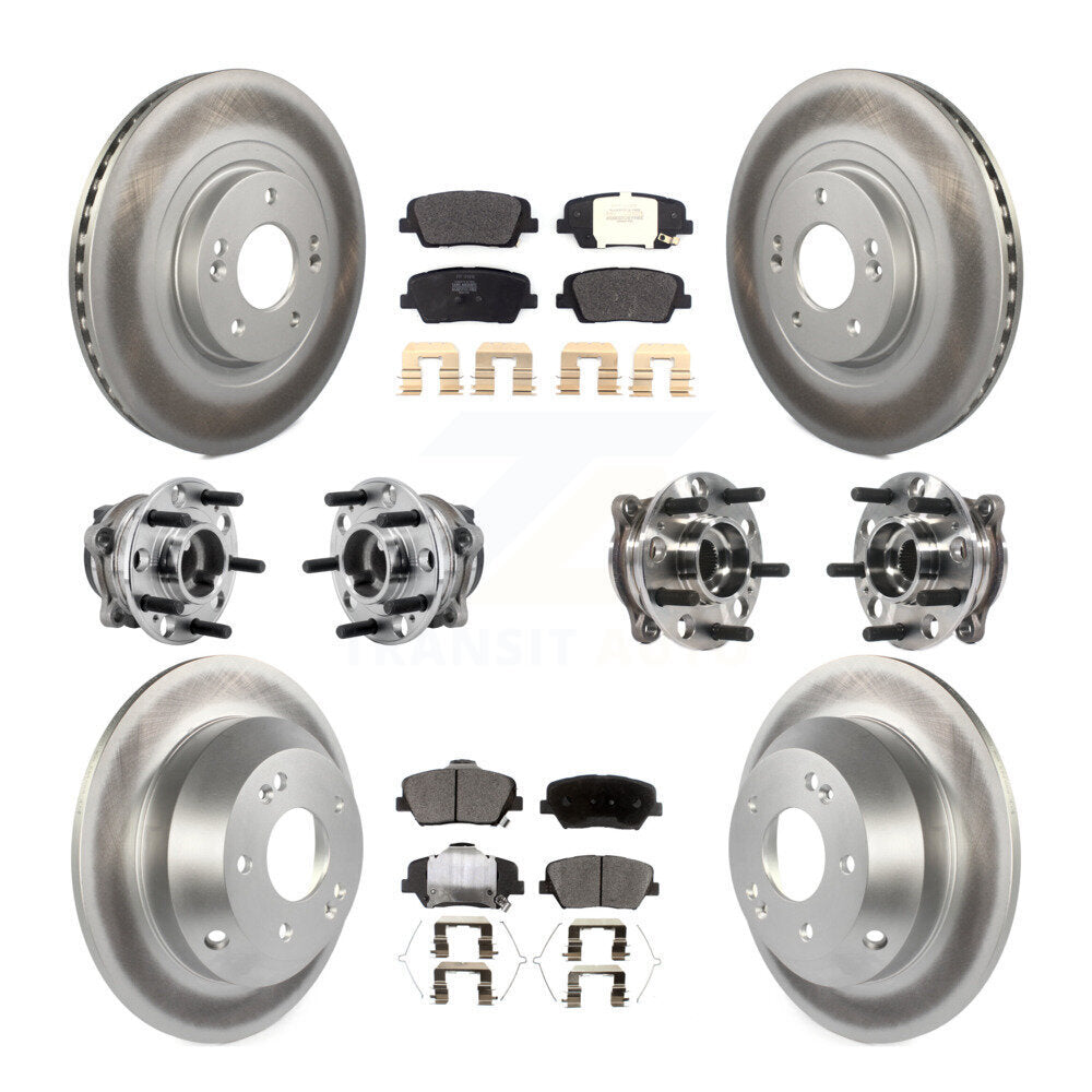 Front Rear Hub Bearing Coated Brake Rotor & Pads Kit (10Pc) For 2016-2020 Kia Sorento FWD KBB-127297