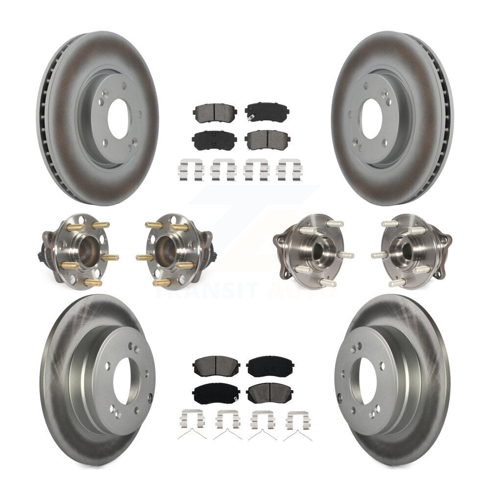 Front Rear Hub Bearings Coated Disc Brake Rotors And Pads Kit (10Pc) For Hyundai Sonata KBB-127362