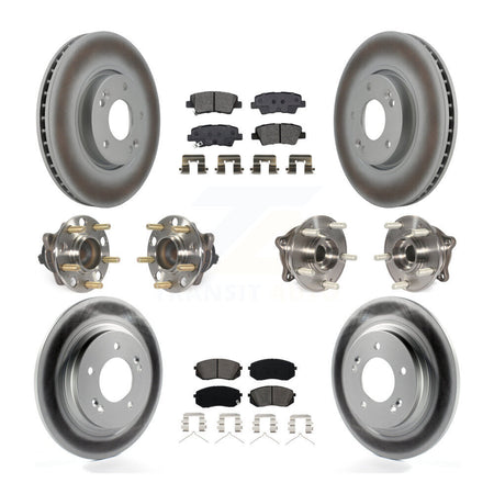 Front Rear Hub Bearings Coated Disc Brake Rotors And Pads Kit (10Pc) For Hyundai Sonata KBB-127363