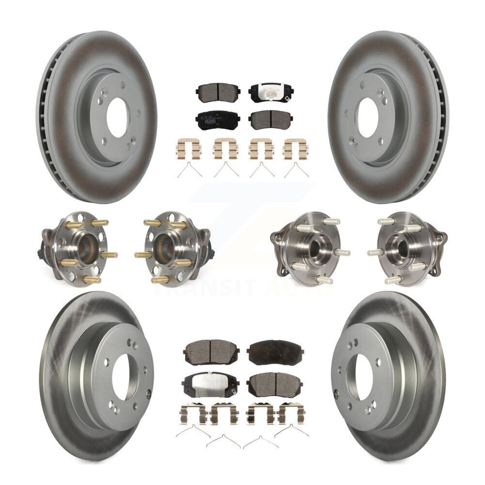 Front Rear Hub Bearings Coated Disc Brake Rotors And Pads Kit (10Pc) For Hyundai Sonata KBB-127415