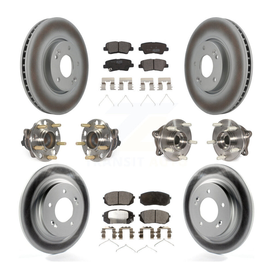 Front Rear Hub Bearings Coated Disc Brake Rotors And Pads Kit (10Pc) For Hyundai Sonata KBB-127416