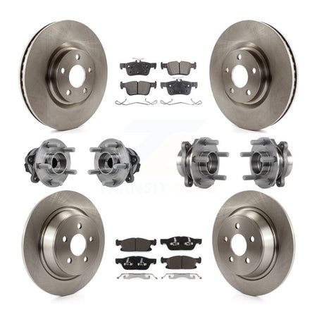 Front Rear Hub Bearings Disc Brake Rotors And Pads Kit (10Pc) For 2015-2018 Ford Edge FWD KBB-127591