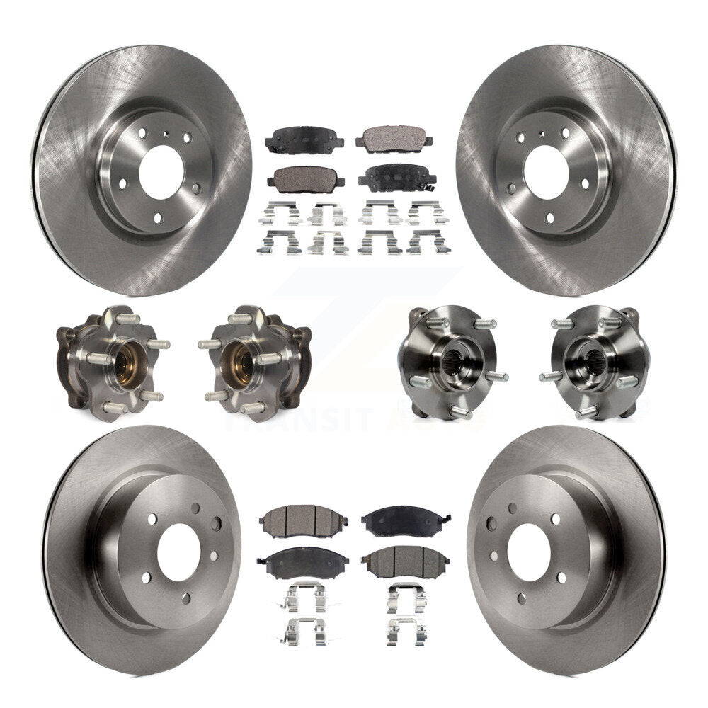 Front Rear Hub Bearing Disc Brake Rotor And Pad Kit (10Pc) For 2006-2007 INFINITI M35 AWD KBB-127643