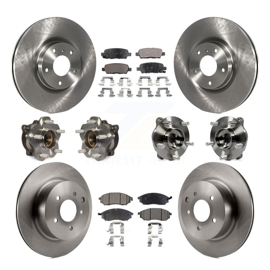 Front Rear Hub Bearing Disc Brake Rotor And Pad Kit (10Pc) For 2006-2007 INFINITI M35 AWD KBB-127643