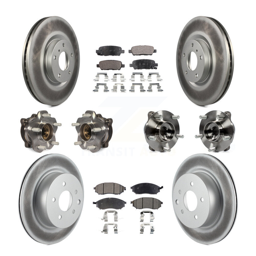 Front Rear Hub Bearing Coated Brake Rotor & Pad Kit (10Pc) For 2006-2007 INFINITI M35 AWD KBB-127653