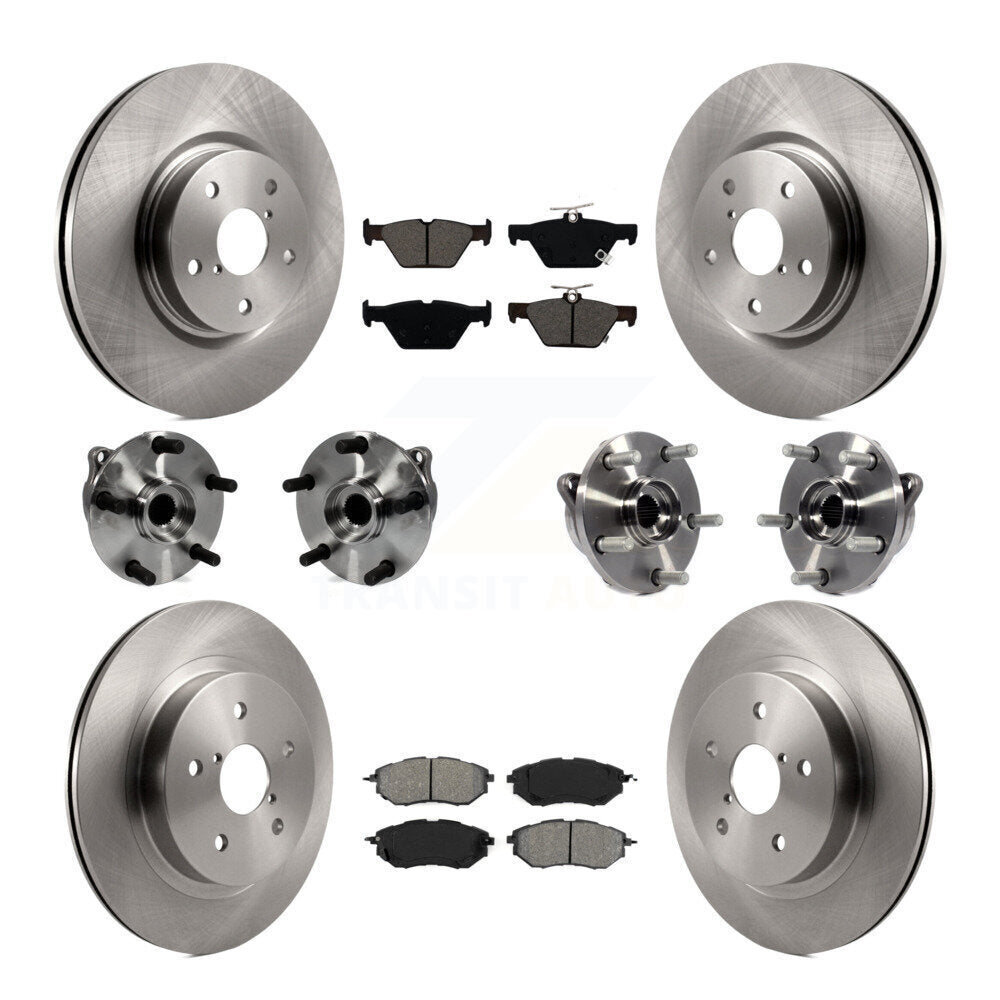 Front Rear Hub Bearing Disc Brake Rotors And Semi-Metallic Pads Kit (10Pc) For Subaru WRX KBB-127661