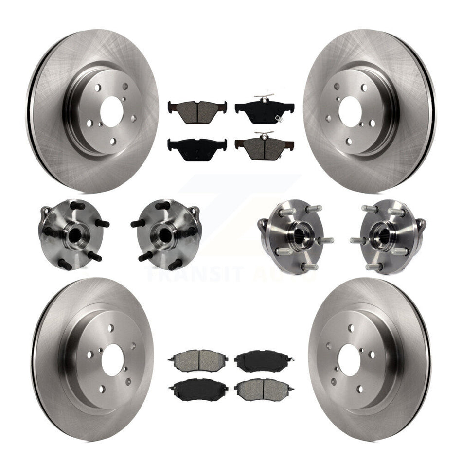 Front Rear Hub Bearing Disc Brake Rotors And Semi-Metallic Pads Kit (10Pc) For Subaru WRX KBB-127661