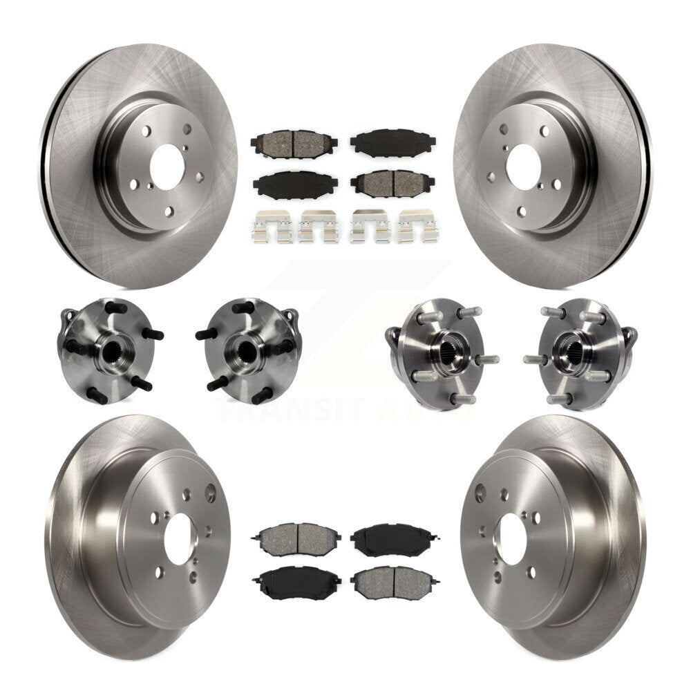 Front Rear Hub Bearing Disc Brake Rotors And Semi-Metallic Pads Kit (10Pc) For Subaru WRX KBB-127662