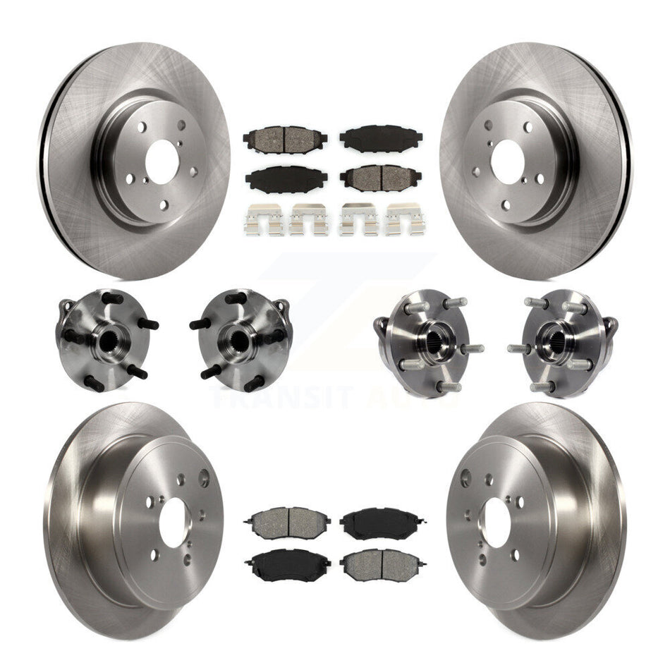 Front Rear Hub Bearing Disc Brake Rotors And Semi-Metallic Pads Kit (10Pc) For Subaru WRX KBB-127662