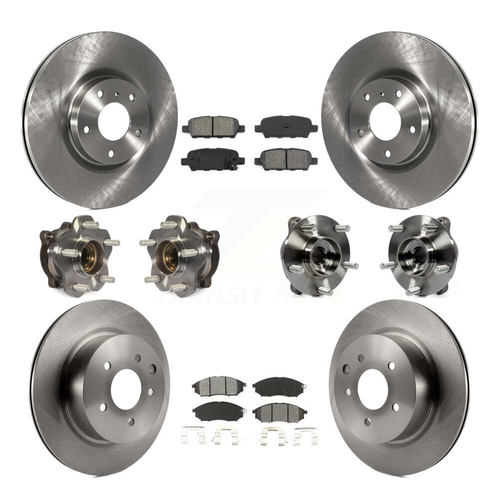Front Rear Hub Bearing Disc Brake Rotor And Pad Kit (10Pc) For 2006-2007 INFINITI M35 AWD KBB-127672