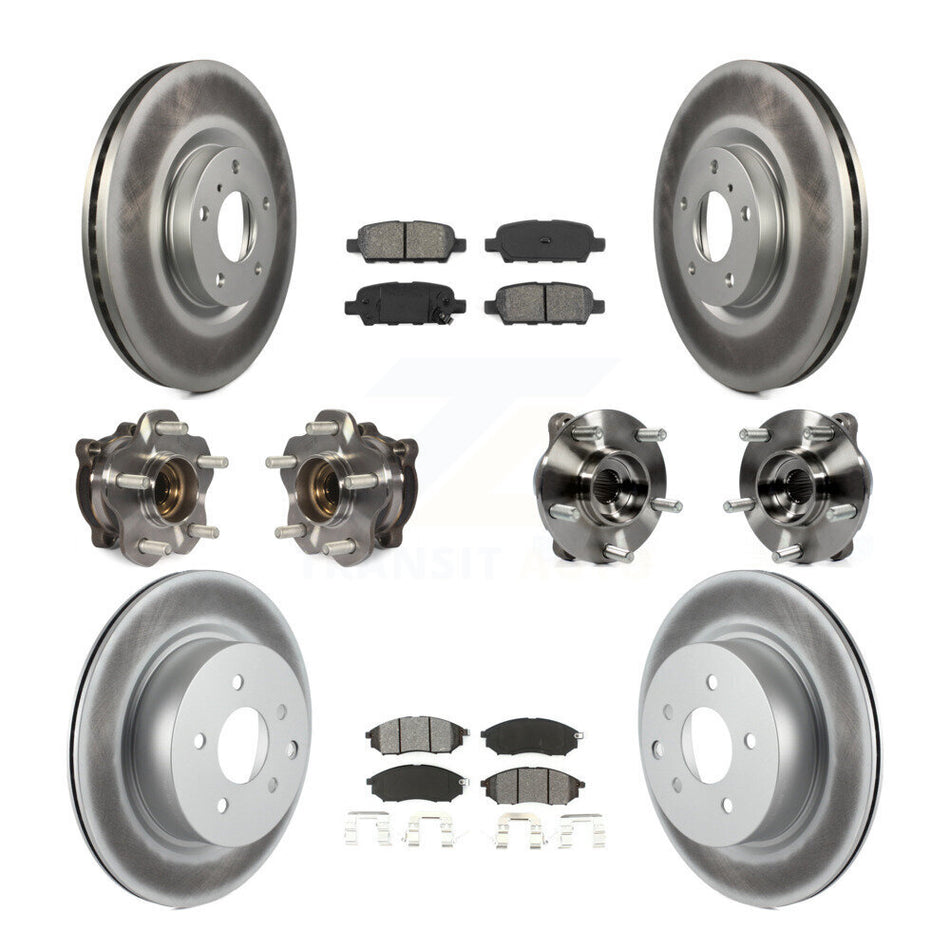 Front Rear Hub Bearing Coated Brake Rotor & Pad Kit (10Pc) For 2006-2007 INFINITI M35 AWD KBB-127695