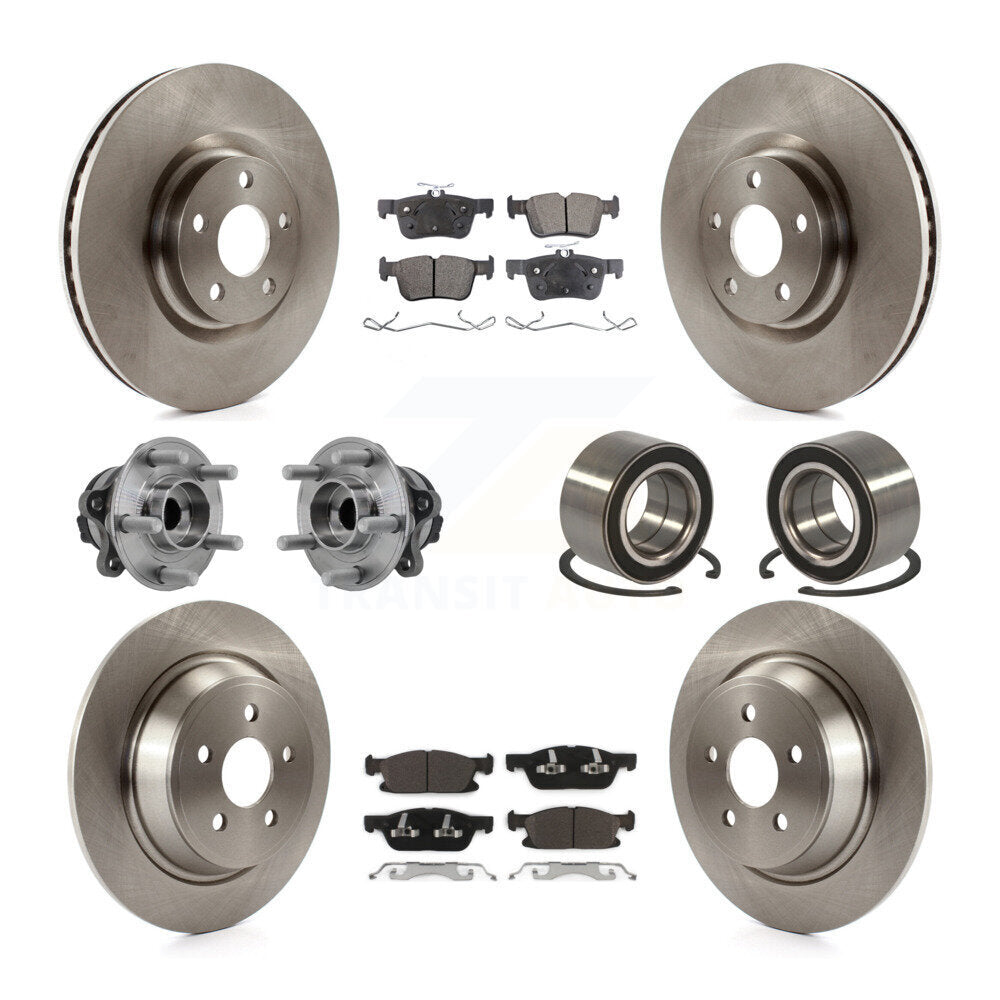 Front Rear Hub Bearing Disc Brake Rotor And Ceramic Pad Kit (10Pc) For 2015 Ford Edge FWD KBB-127712