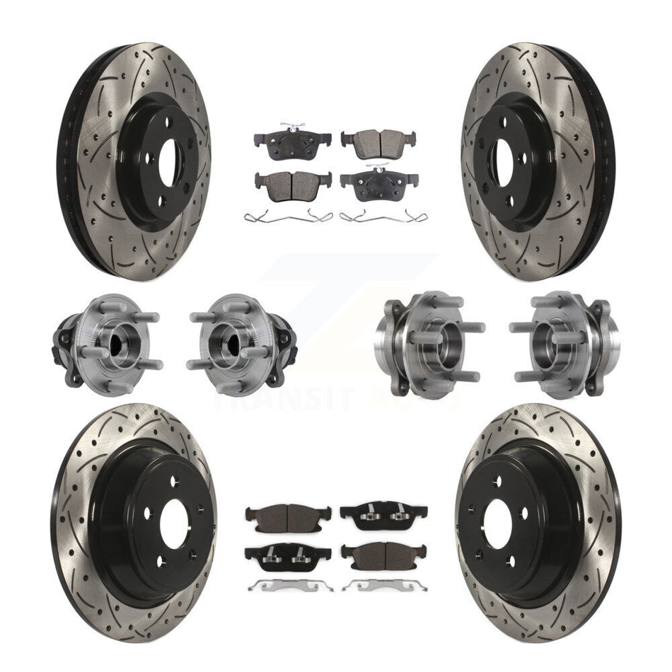 Front Rear Hub Bearing Coated Disc Brake Rotor Pad Kit (10Pc) For 2015-2018 Ford Edge FWD KBB-127723