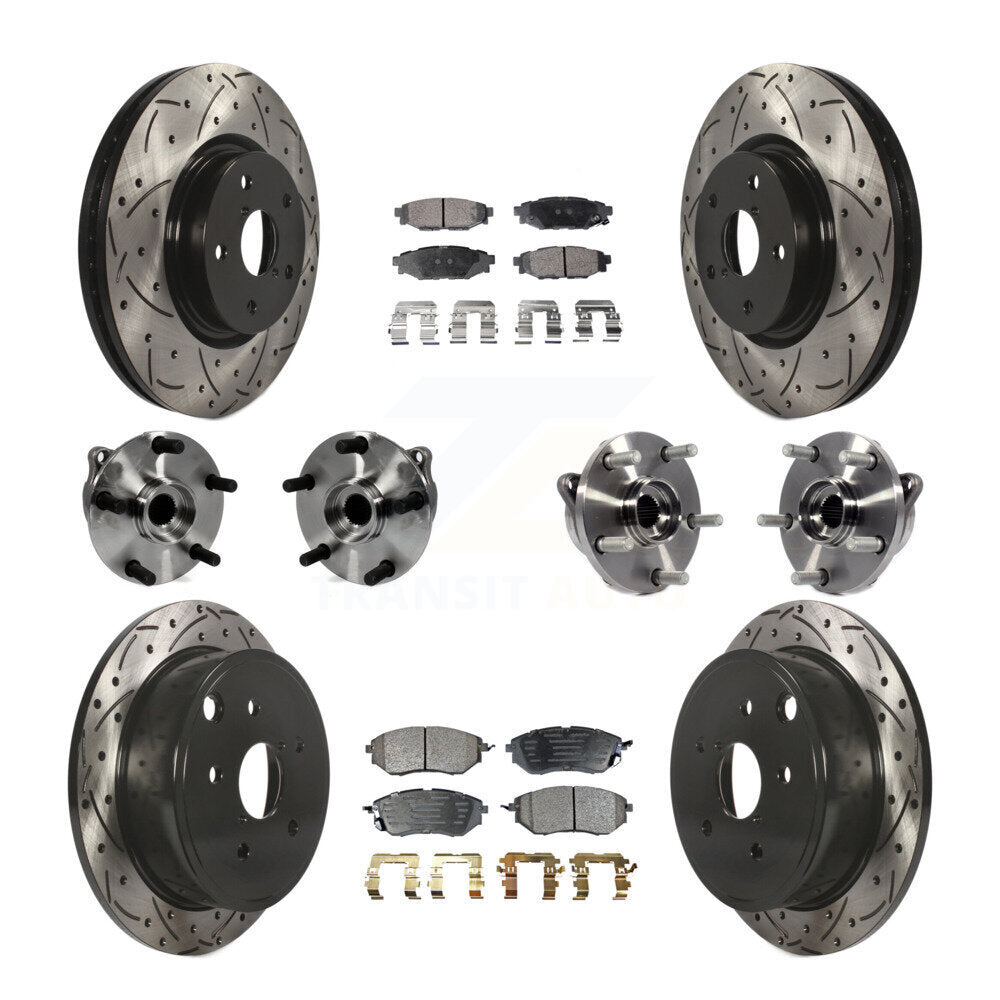 Front Rear Hub Bearing Assembly Coated Disc Brake Rotor And Pad Kit (10Pc) For Subaru WRX KBB-127741