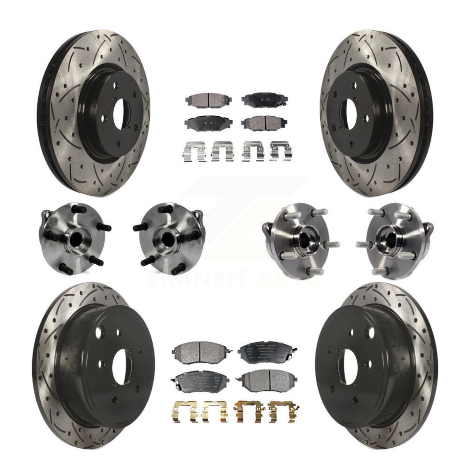 Front Rear Hub Bearing Assembly Coated Disc Brake Rotor And Pad Kit (10Pc) For Subaru WRX KBB-127741