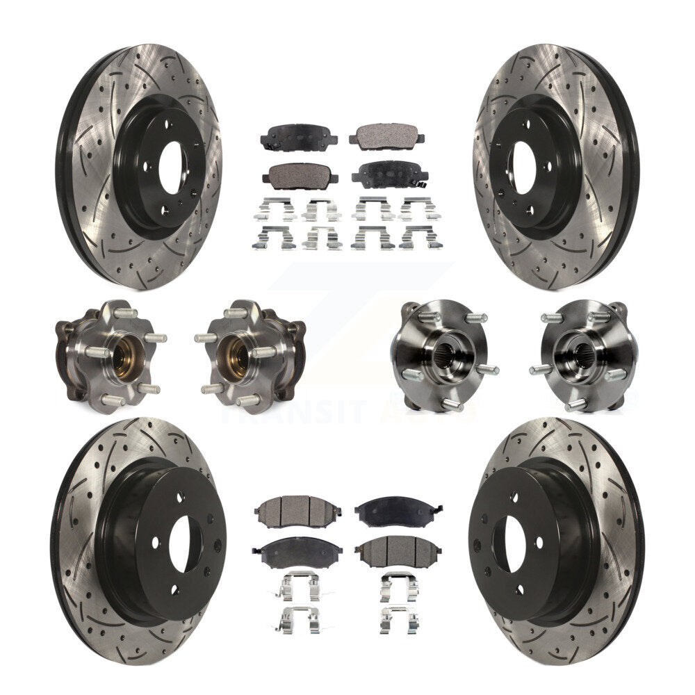Front Rear Hub Bearing Coated Brake Rotor & Pad Kit (10Pc) For 2006-2007 INFINITI M35 AWD KBB-127742