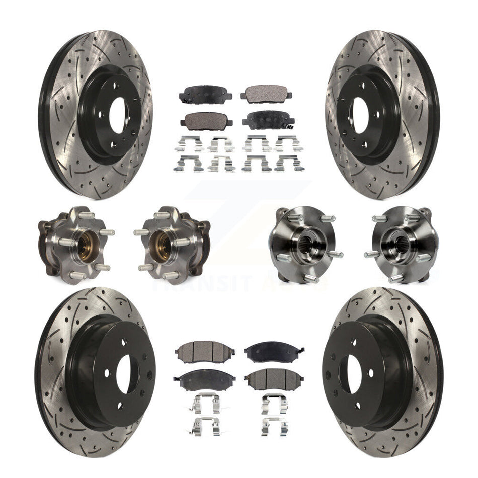 Front Rear Hub Bearing Coated Brake Rotor & Pad Kit (10Pc) For 2006-2007 INFINITI M35 AWD KBB-127742