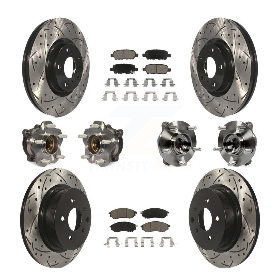Front Rear Hub Bearing Coated Brake Rotor & Pad Kit (10Pc) For 2006-2007 INFINITI M35 AWD KBB-127753