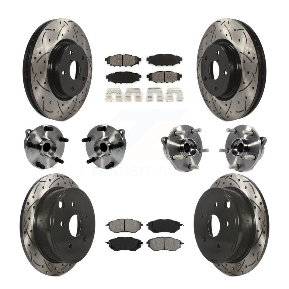 Front Rear Hub Bearing Assembly Coated Disc Brake Rotor And Pad Kit (10Pc) For Subaru WRX KBB-127760