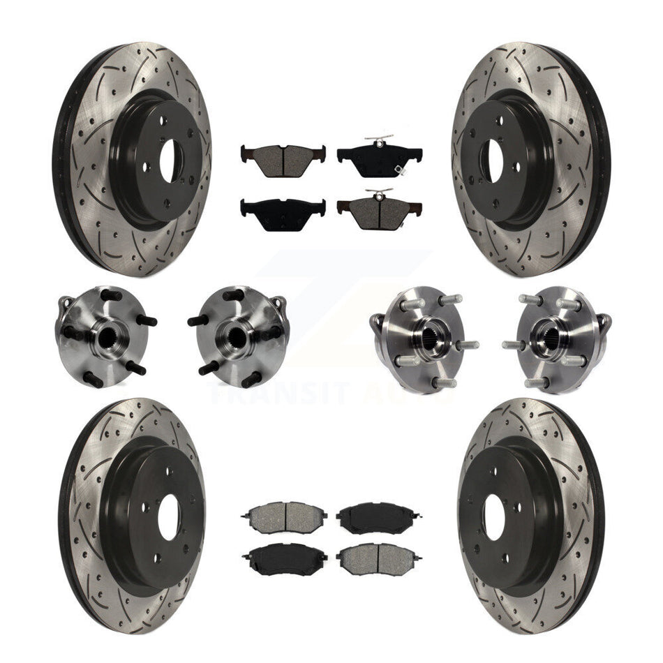 Front Rear Hub Bearing Assembly Coated Disc Brake Rotor And Pad Kit (10Pc) For Subaru WRX KBB-127761