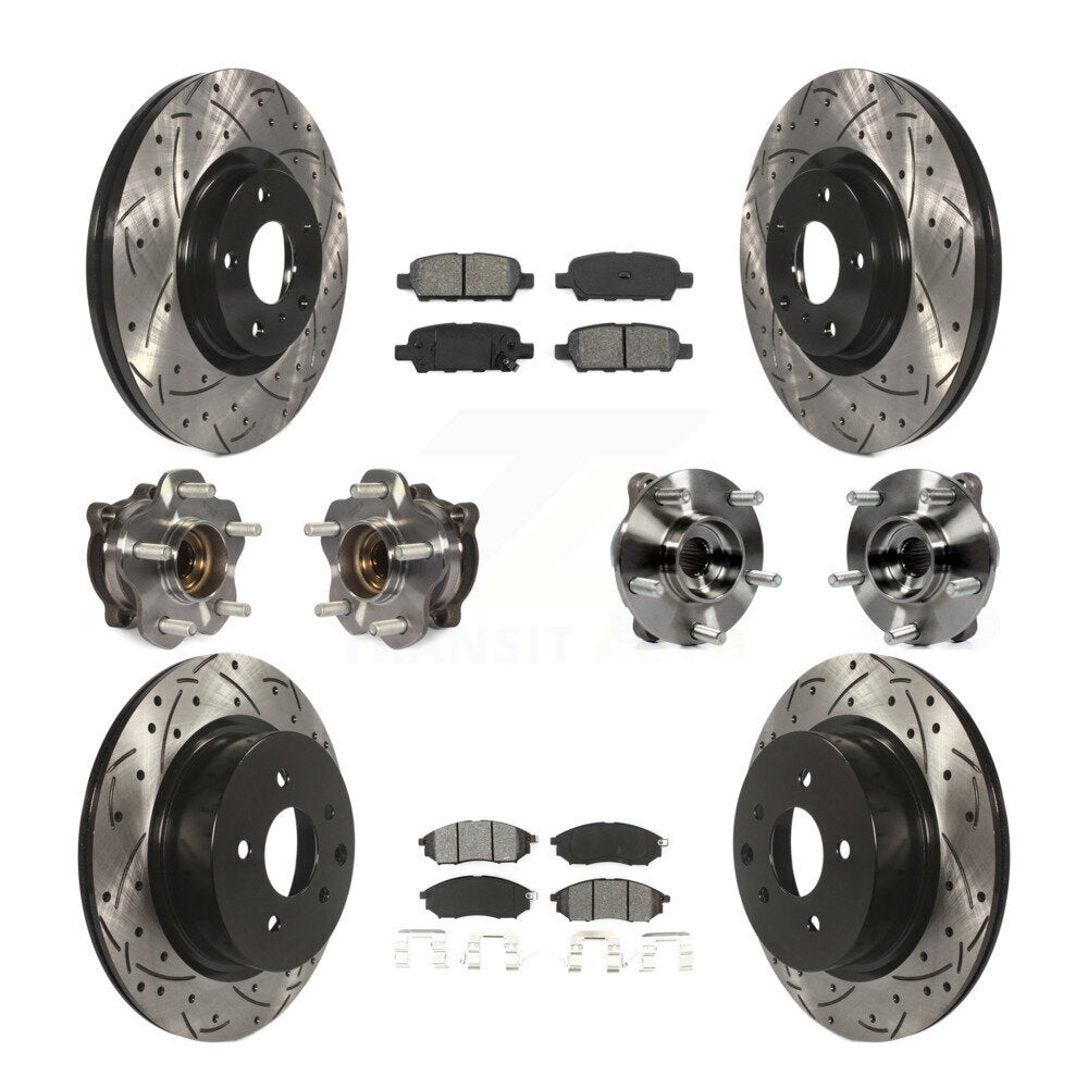 Front Rear Hub Bearing Coated Brake Rotor & Pad Kit (10Pc) For 2006-2007 INFINITI M35 AWD KBB-127762