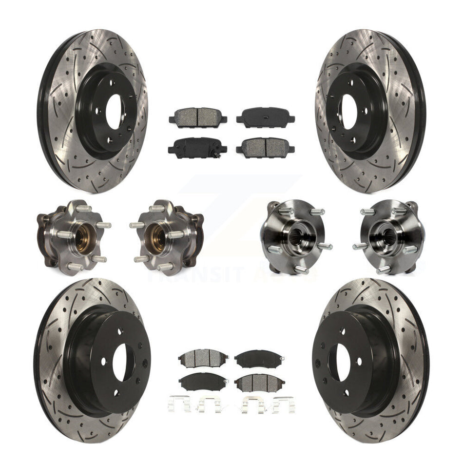 Front Rear Hub Bearing Coated Brake Rotor & Pad Kit (10Pc) For 2006-2007 INFINITI M35 AWD KBB-127762
