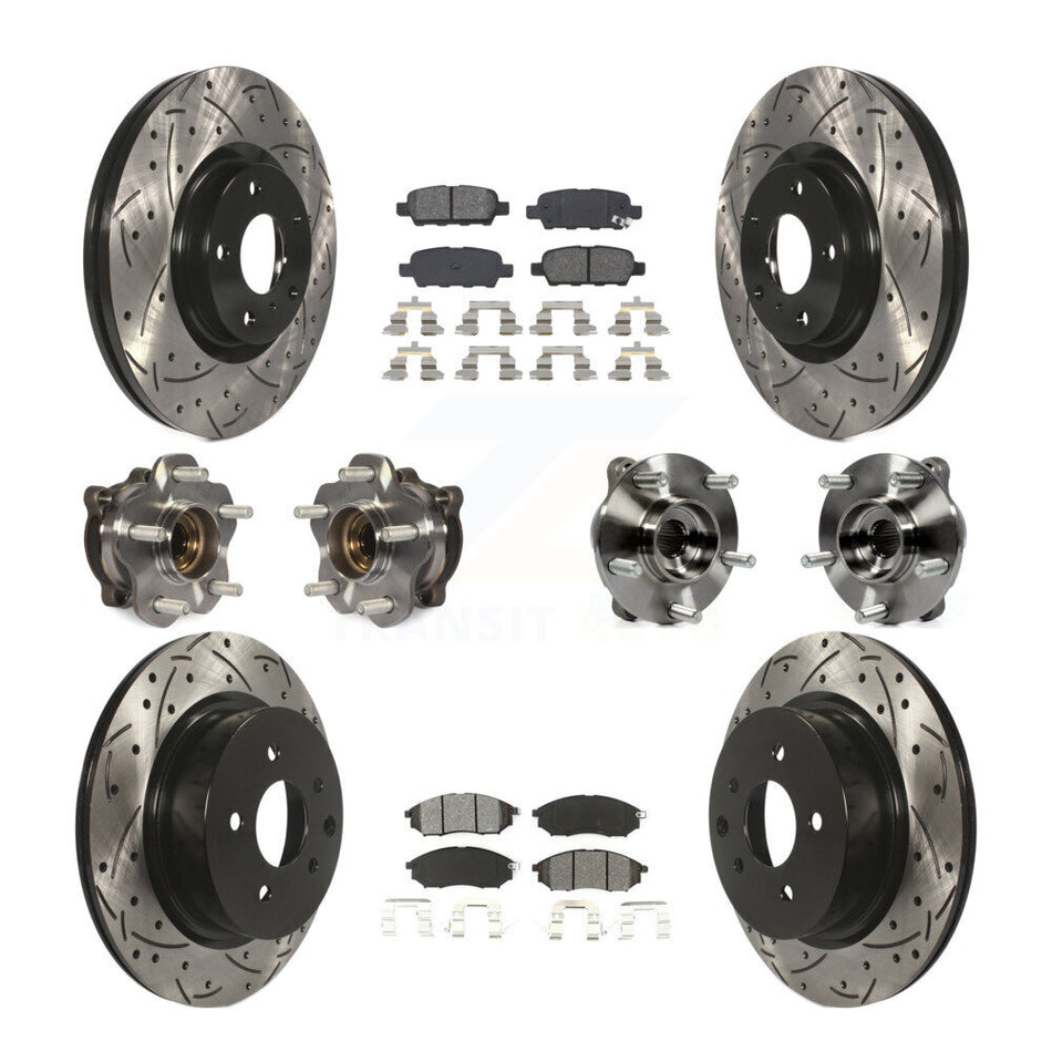 Front Rear Hub Bearing Coated Brake Rotor & Pad Kit (10Pc) For 2006-2007 INFINITI M35 AWD KBB-127762