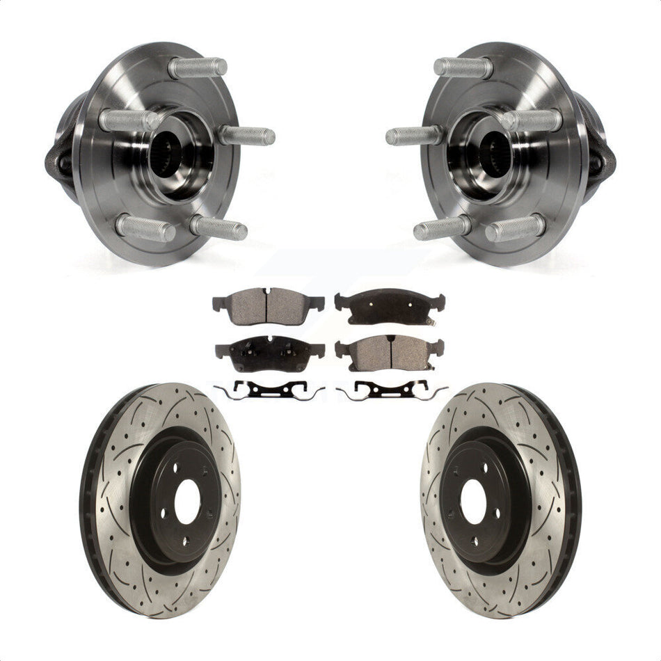 Front Hub Bearing Assembly Coated Drilled Slotted Brake Rotor & Pad Kit For Dodge Durango KBB-127769