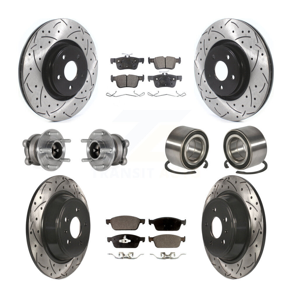 Front Rear Hub Bearing Coated Disc Brake Rotor And Ceramic Pad Kit (10Pc) For Lincoln MKC KBB-127875