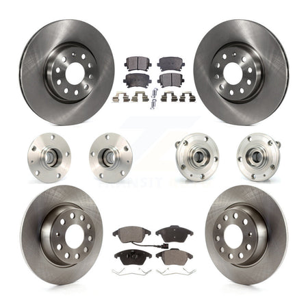 Front Rear Hub Bearings Disc Brake Rotors And Pads Kit (10Pc) For Volkswagen GTI Audi A3 KBB-127954