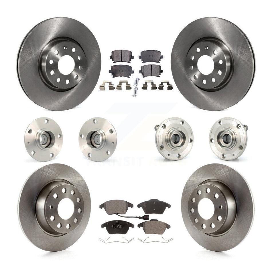 Front Rear Hub Bearings Disc Brake Rotors And Pads Kit (10Pc) For Volkswagen GTI Audi A3 KBB-127954