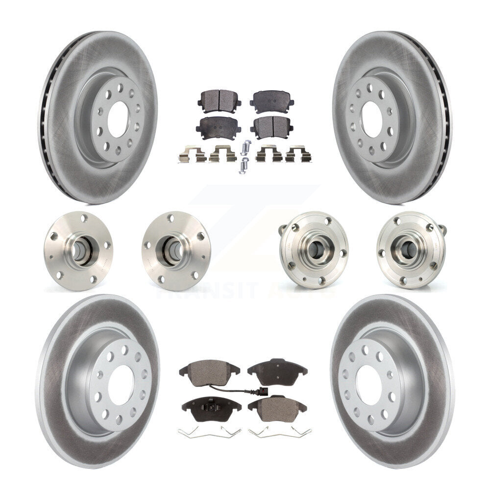 Front Rear Hub Bearing Coated Disc Brake Rotor Pads Kit (10Pc) For Volkswagen GTI Audi A3 KBB-127955