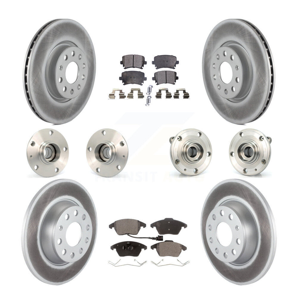 Front Rear Hub Bearing Coated Disc Brake Rotor Pads Kit (10Pc) For Volkswagen GTI Audi A3 KBB-127955