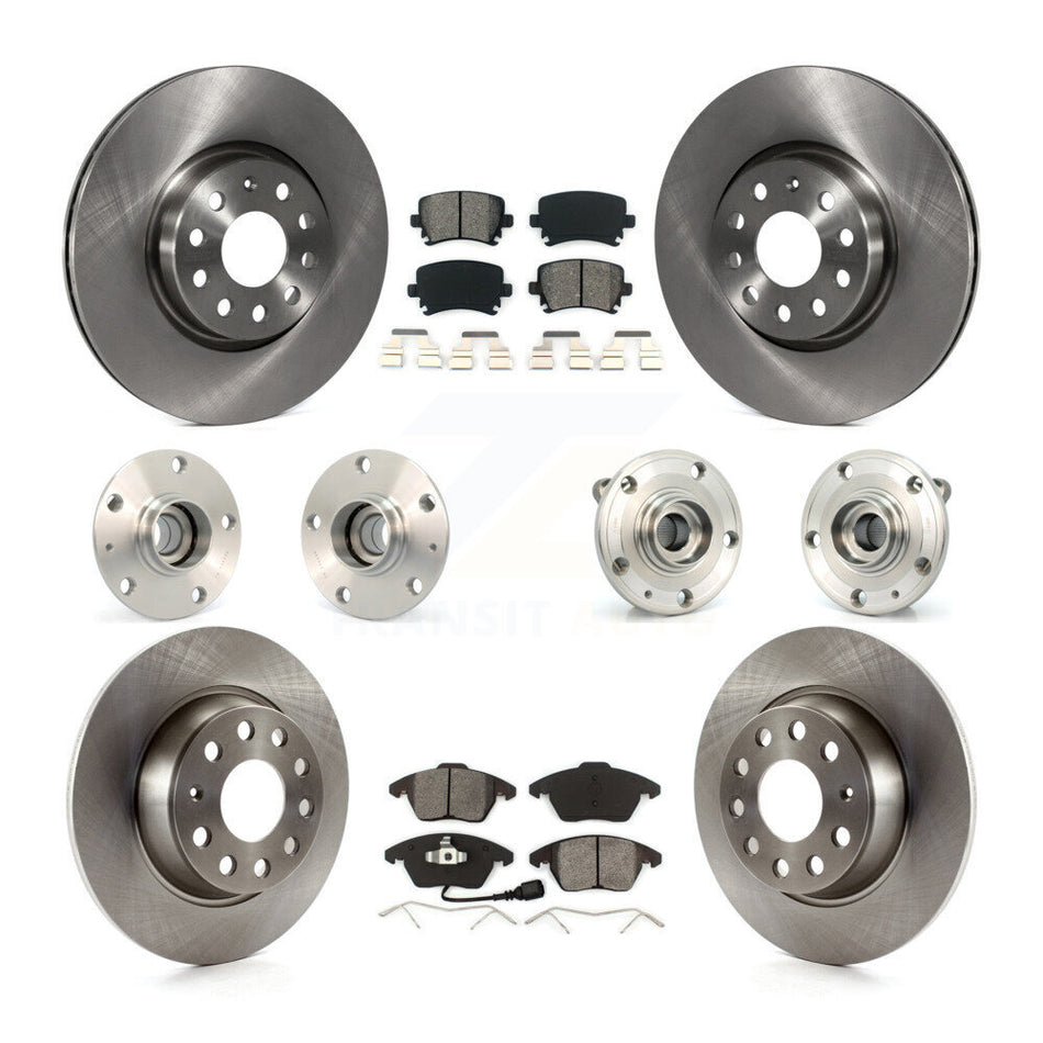 Front Rear Hub Bearings Disc Brake Rotors And Pads Kit (10Pc) For Volkswagen GTI Audi A3 KBB-127962