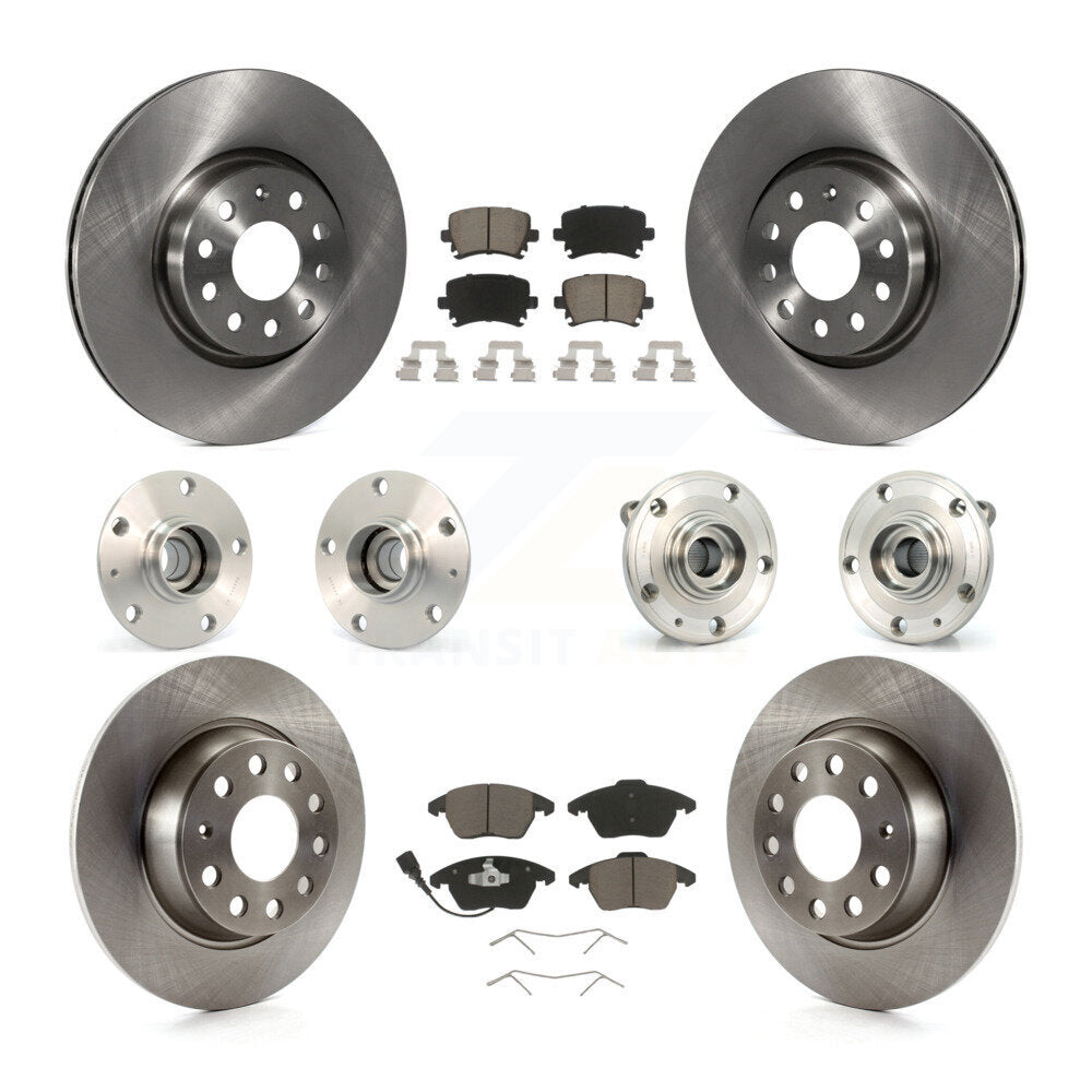Front Rear Hub Bearings Disc Brake Rotors And Pads Kit (10Pc) For Volkswagen GTI Audi A3 KBB-127964