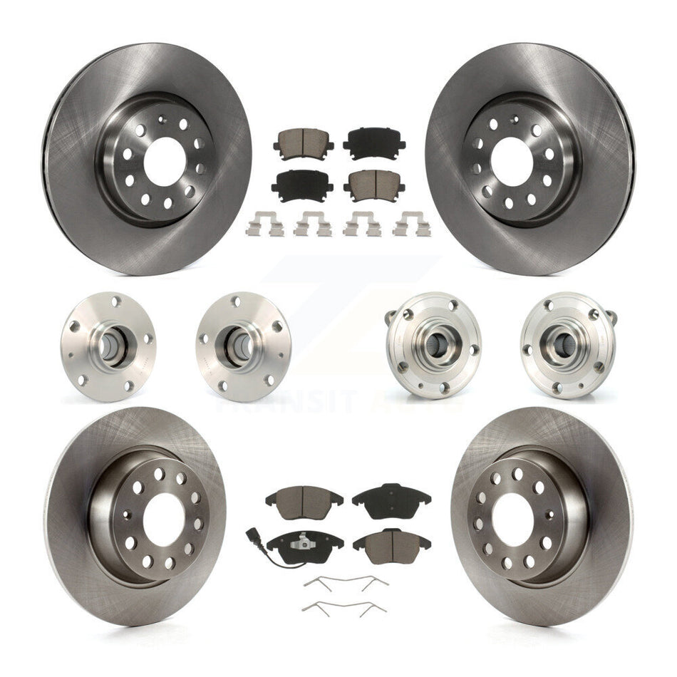 Front Rear Hub Bearings Disc Brake Rotors And Pads Kit (10Pc) For Volkswagen GTI Audi A3 KBB-127964