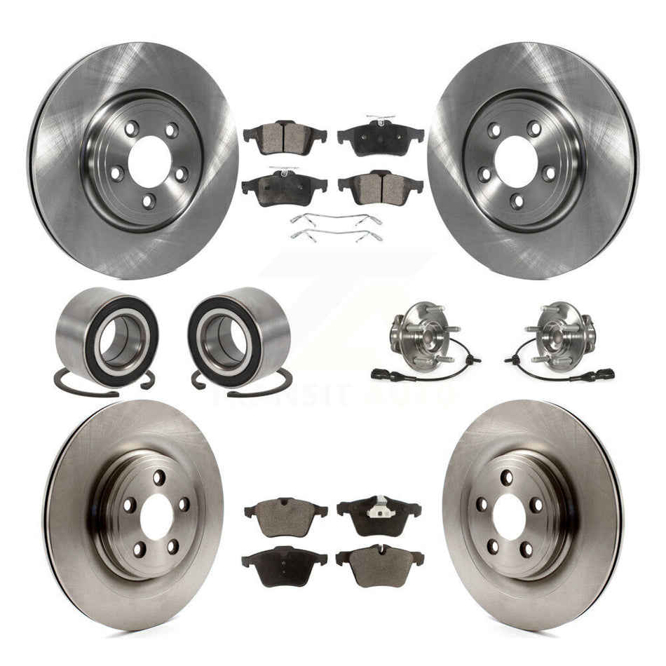 Front Rear Hub Bearings Disc Brake Rotors And Ceramic Pads Shoes Kit (10Pc) For Jaguar XF KBB-128055