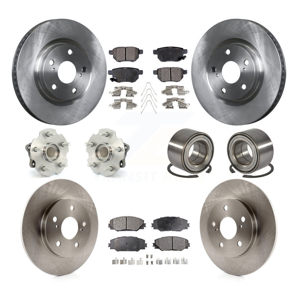 Front Rear Hub Bearing Disc Brake Rotor & Pads Kit (10Pc) For 2017-2018 Toyota Corolla iM KBB-128060