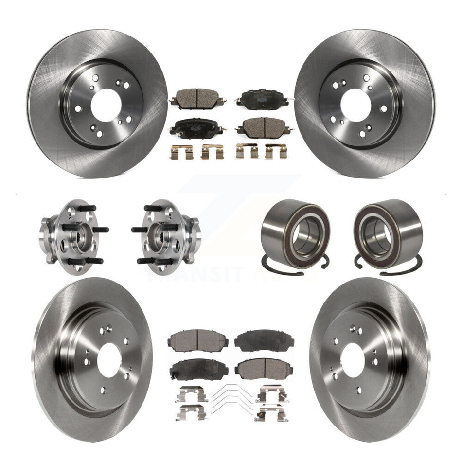 Front Rear Wheel Hub Bearing Disc Brake Rotors And Ceramic Pads Kit (10Pc) For Honda CR-V KBB-128070