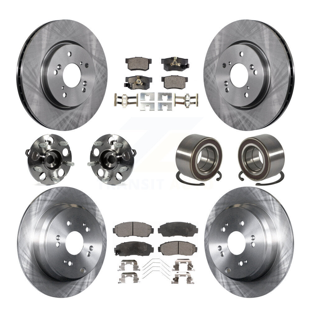 Front Rear Hub Bearing Disc Brake Rotors And Pads Kit (10Pc) For 2012-2016 Honda CR-V AWD KBB-128071