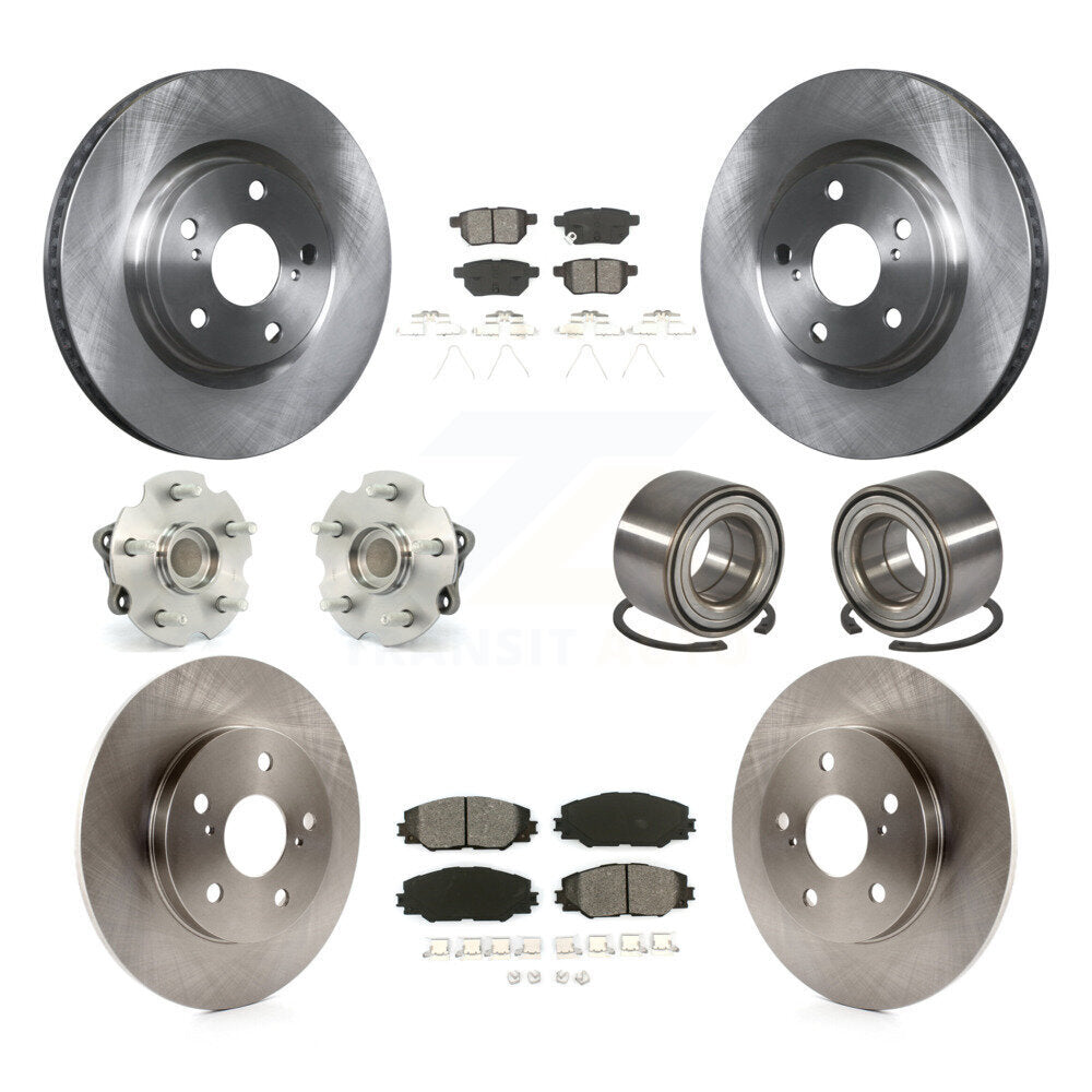 Front Rear Hub Bearing Disc Brake Rotor & Pads Kit (10Pc) For 2017-2018 Toyota Corolla iM KBB-128091