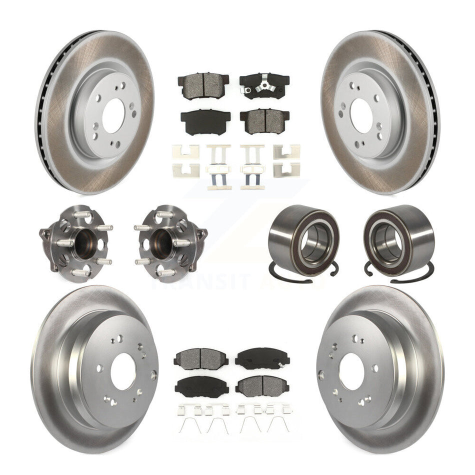 Front Rear Hub Bearing Coated Brake Rotor And Pad Kit (10Pc) For 2012-2016 Honda CR-V FWD KBB-128146