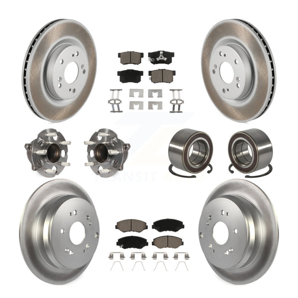 Front Rear Hub Bearing Coated Brake Rotor And Pad Kit (10Pc) For 2012-2016 Honda CR-V FWD KBB-128180