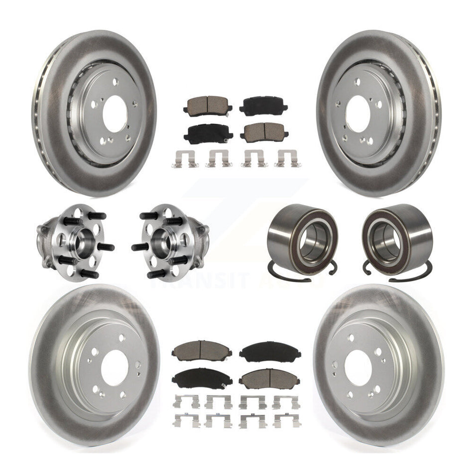 Front Rear Hub Bearing Coated Disc Brake Rotors And Ceramic Pads Kit (10Pc) For Acura MDX KBB-128186