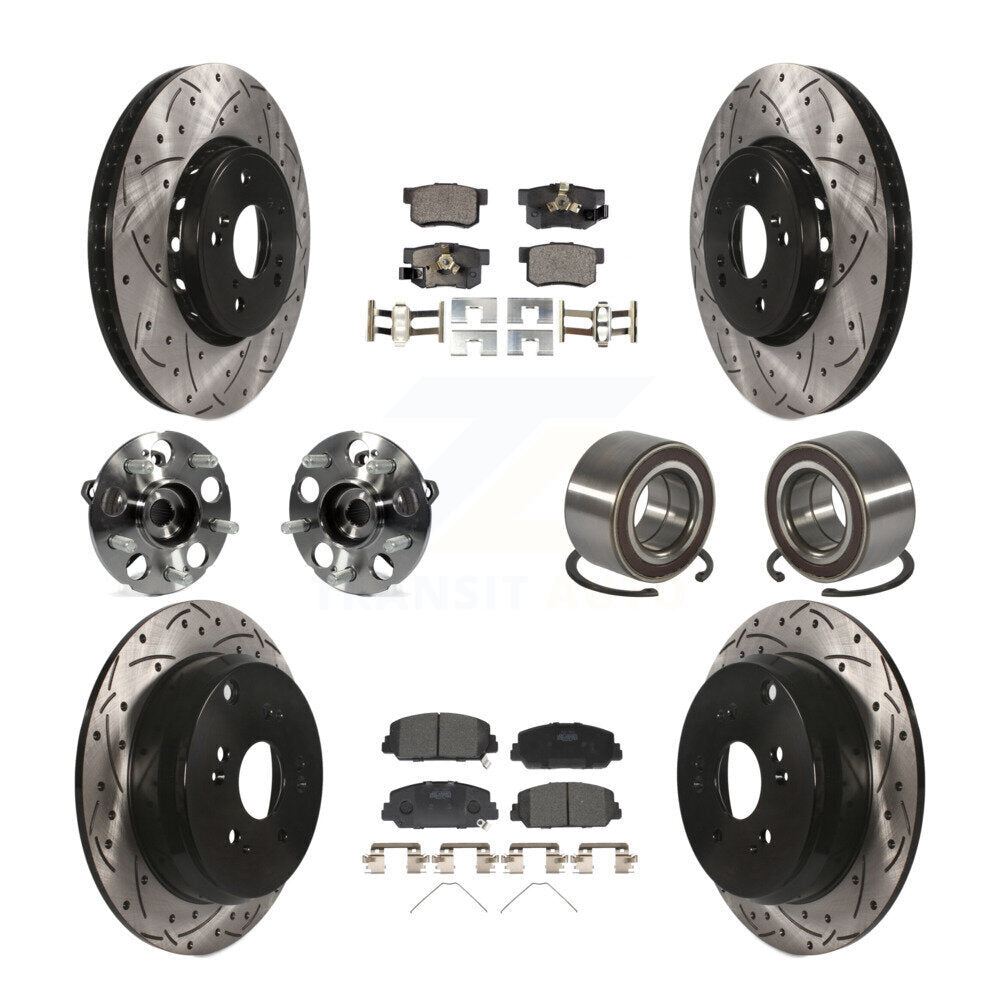 Front Rear Hub Bearing Coated Disc Brake Rotor Pad Kit (10Pc) For 2013-2016 Acura RDX AWD KBB-128235