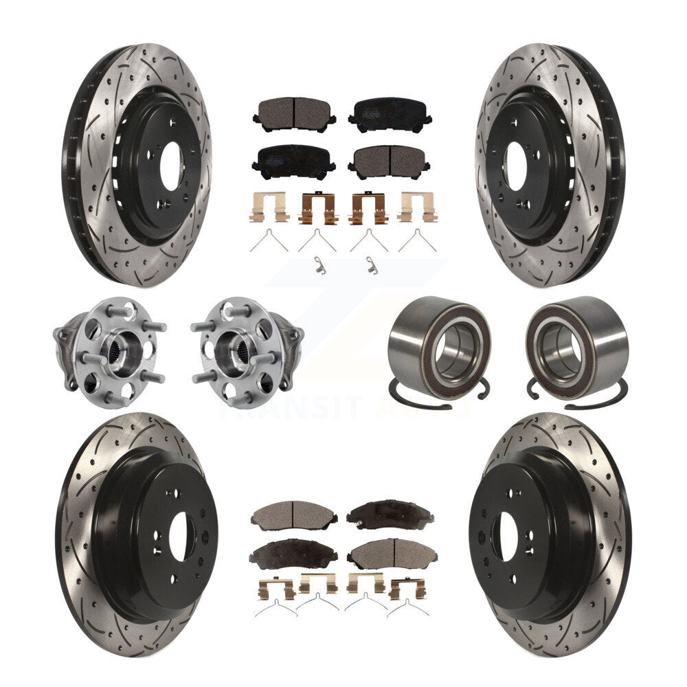 Front Rear Hub Bearing Coated Disc Brake Rotor Pad Kit (10Pc) For 2014-2016 Acura MDX AWD KBB-128237