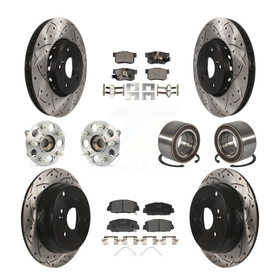Front Rear Hub Bearing Coated Disc Brake Rotor Pad Kit (10Pc) For 2017-2018 Acura RDX AWD KBB-128238