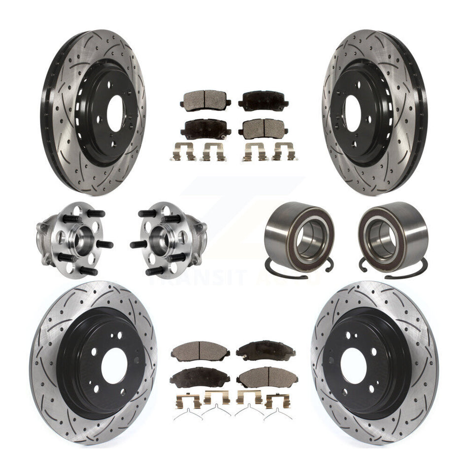 Front Rear Hub Bearing Coated Disc Brake Rotors And Ceramic Pads Kit (10Pc) For Acura MDX KBB-128239